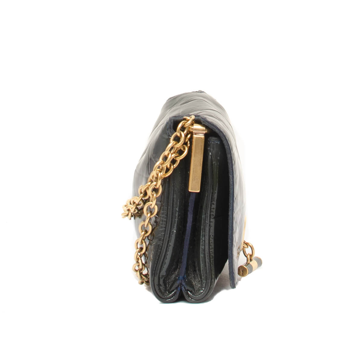 Chain Strap Black Patent Leather Shoulder Bag