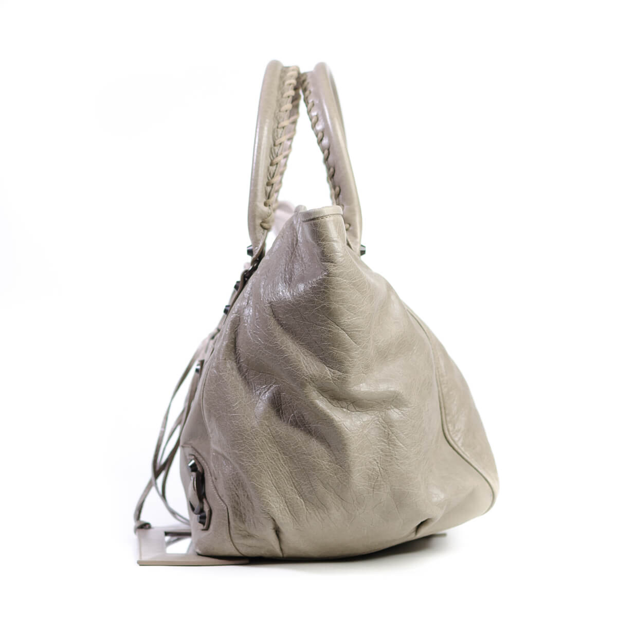 Sunday Classic Light Gray Greige Leather Tote