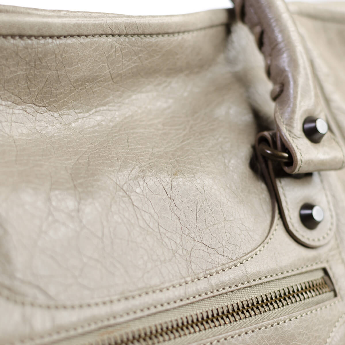 Sunday Classic Light Gray Greige Leather Tote