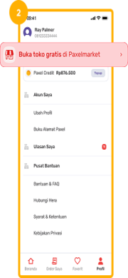 Pilih PaxelMarket, Profil dan pilih Buka Toko Gratis
