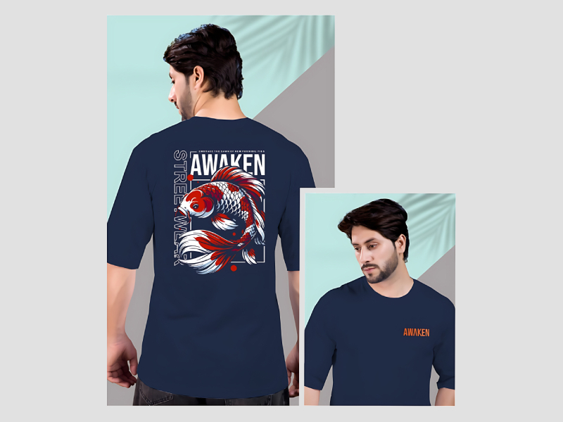 Drop shoulder three fourth sleeve o neck t shirt in cotton fabric