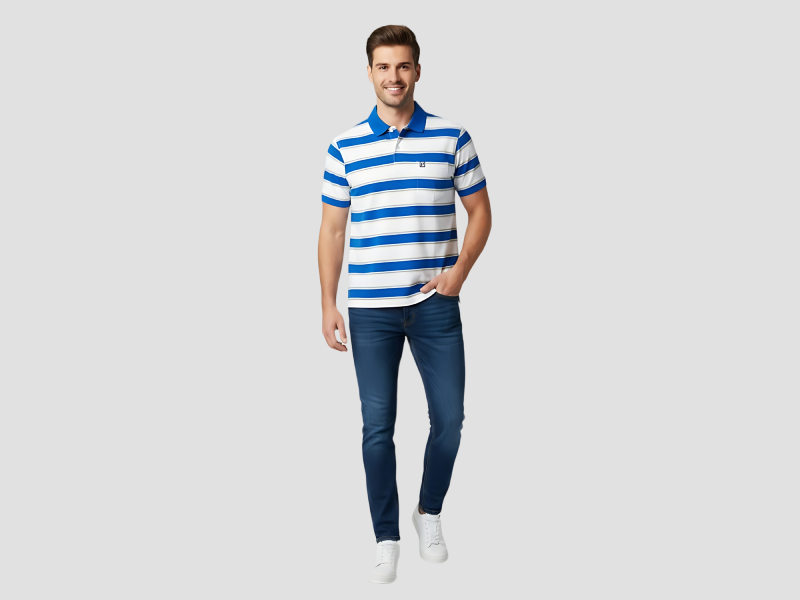 Striped men t shirt for casual wear in breathable cotton fabric