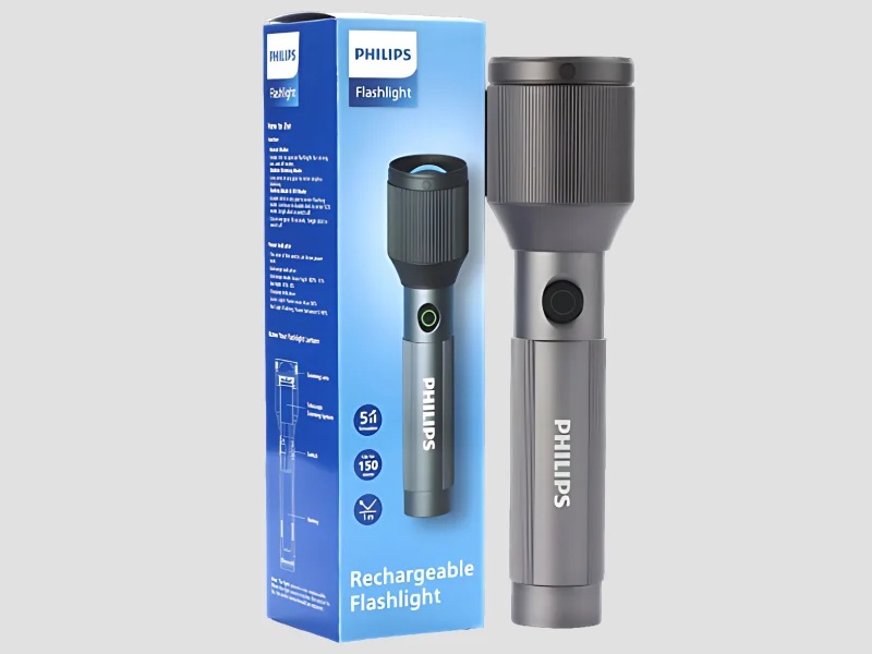 Philips Aircraft Aluminium Alloy 22cms Zoom LED Rechargeable Flashlight / Torch – 1000Lumens, 900m Range, 2000mAh SFL2142/56