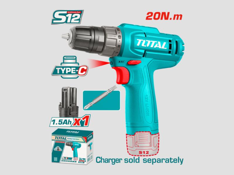 Total 12V Lithium-Ion Cordless Drill - TDLI1218