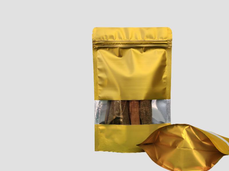 Gold Color Matte Finish Transparent Window Foil Stand-Up Pouch