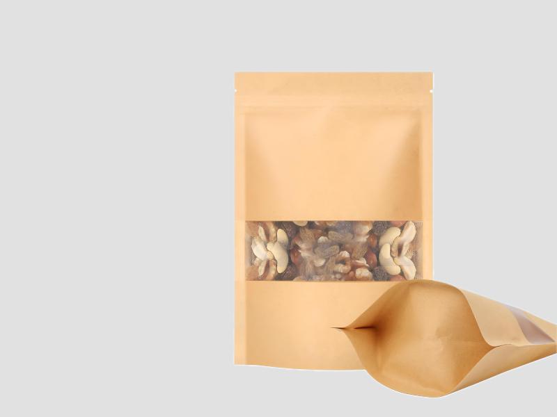 Kraft Transparent Window Ziplock Inner Foil Stand-Up Pouch