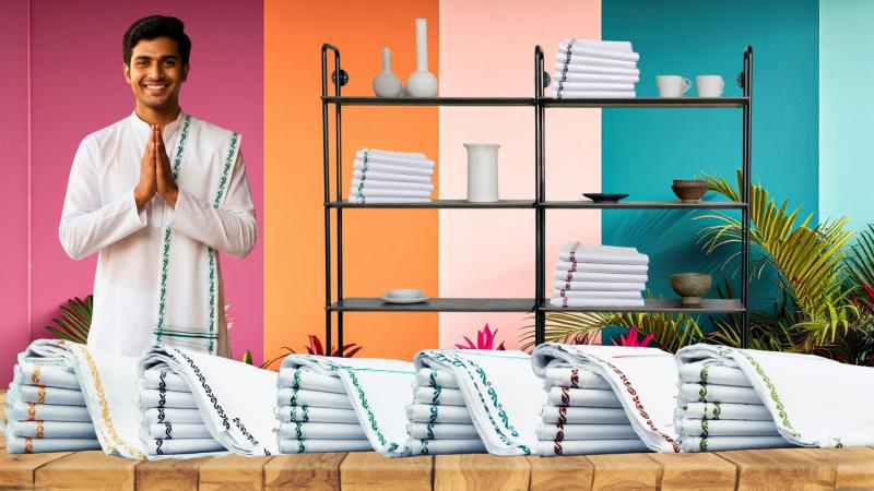 Cotton White Dhoti With Green Temple Border For Men