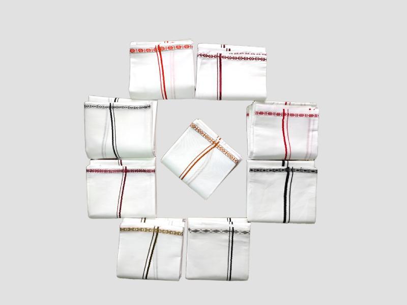 Handloom Cotton Dhoti with Colored Kara Border for Daily Wear