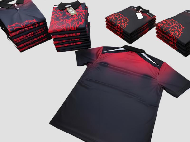 Custom Printed Polo T Shirt Color Fade Design Polyester for Office Team Uniform