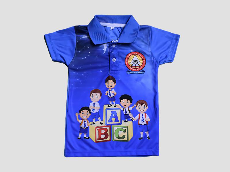 Kids Printed Polo T Shirt School Uniform Polyester Fabric for Students