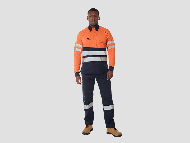 Long Sleeve Reflective Workwear Polo Shirt for Construction Safety Uniforms