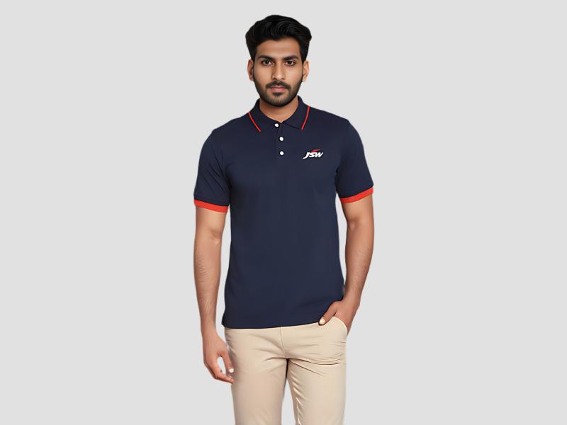 Office Uniform Polo T Shirt Navy Blue Breathable Fabric