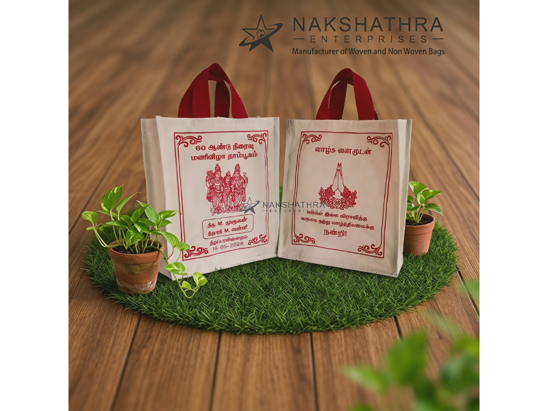 Cotton Canvas Sashtiapthapoorthi Return Gift Bag
