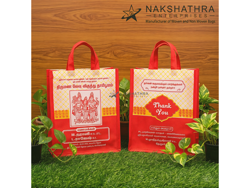 Traditional Red & Yellow Non-Woven Thamboolam Bag