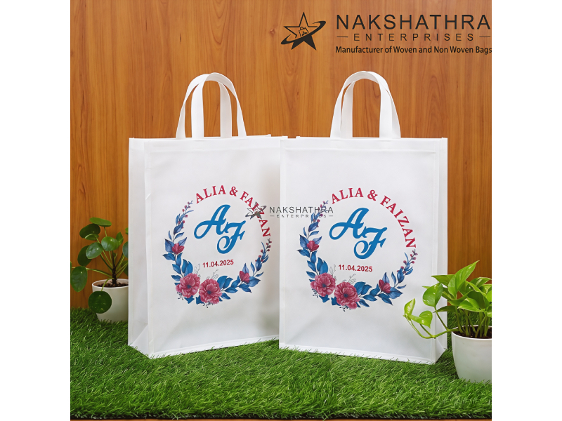 White Non-Woven Floral Monogram Wedding Bag