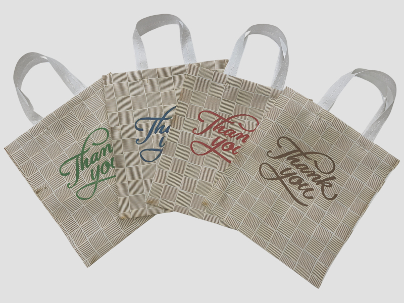 Beige Checkered Pattern Thank You Non Woven Carry Bag