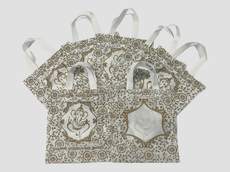 Gold Floral Vine Ganesha Motif Non Woven Return Gift Bag
