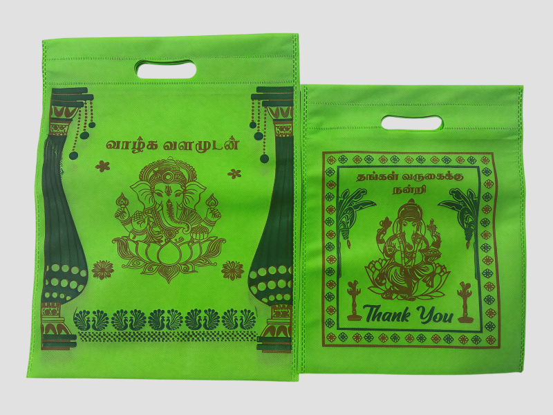 Green Lord Ganesha Printed Non Woven D Cut Bag