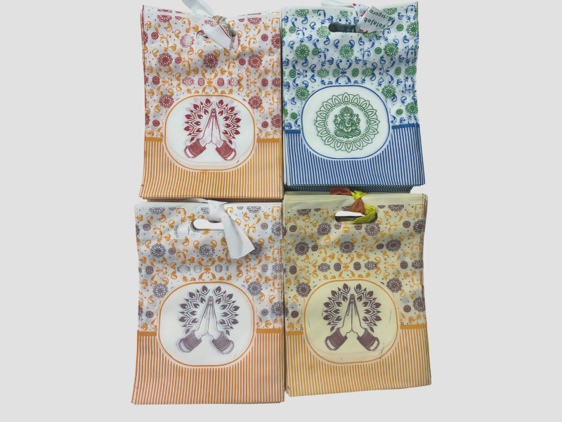Multicolor Floral Ganesha Namaste Print Non Woven D Cut Bag
