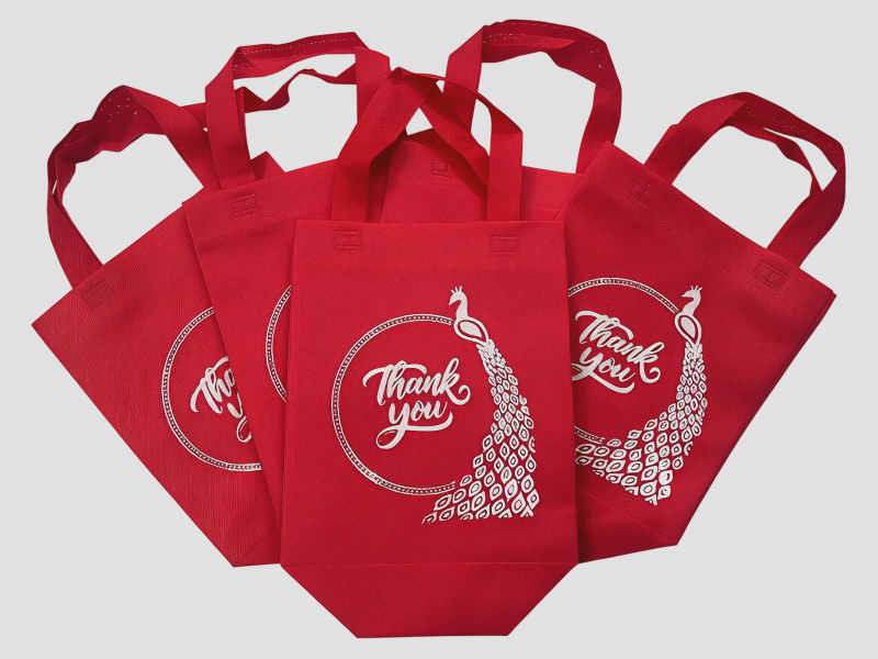 Red Peacock Print Thank You Non Woven Handle Bag