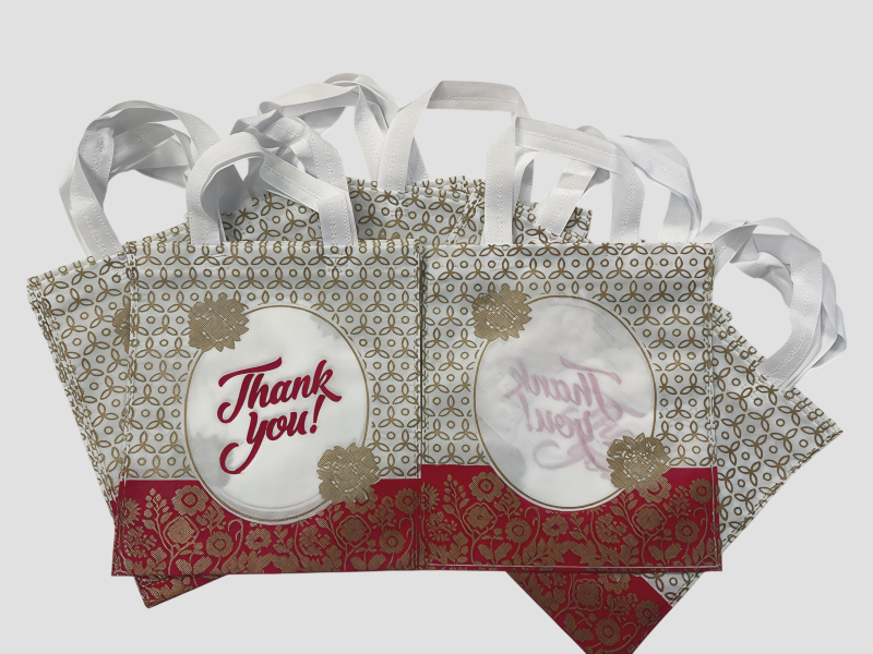 White And Red Floral Design Thank You Non Woven Bag