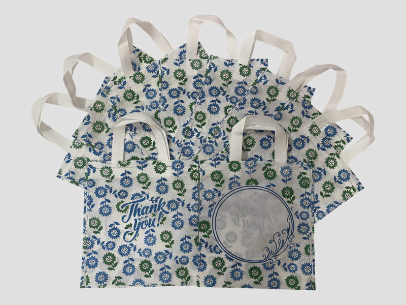 White Blue Sunflower Print Thank You Non Woven Carry Bag