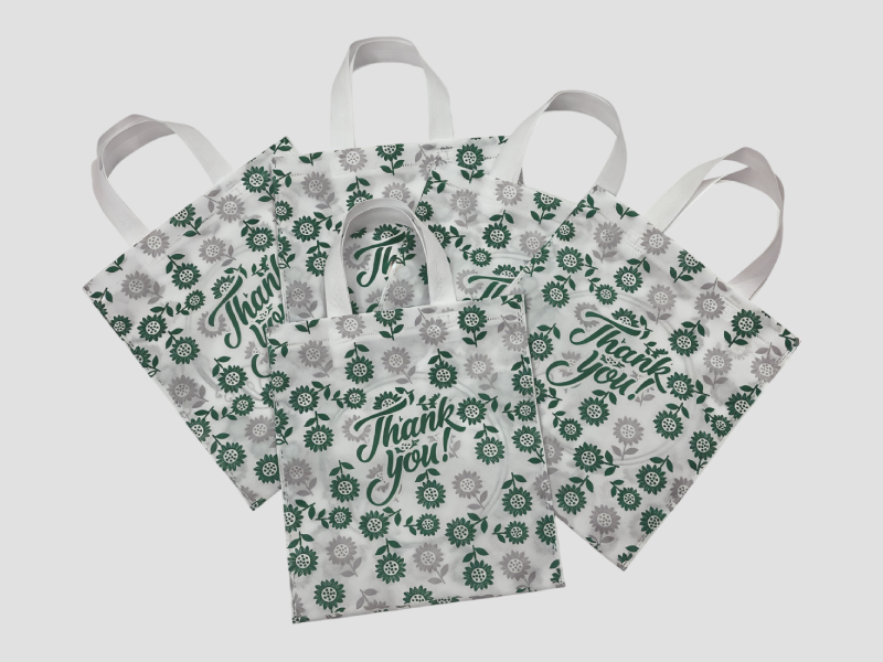 White Dark Green Sunflower Design Thank You Non Woven Carry Bag