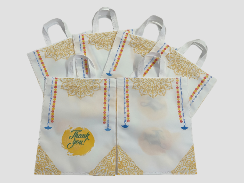 White Floral Mandala Toran Print Thank You Non Woven Carry Bag