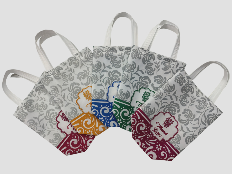 White Grey Floral Pattern Thank You Non Woven Handle Bag