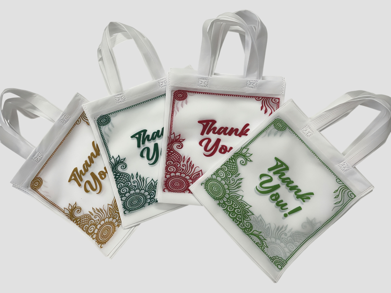 White Mehndi Print Thank You Non Woven Handle Bag