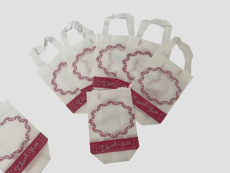 White Pink Border Thank You Non Woven Carry Bag