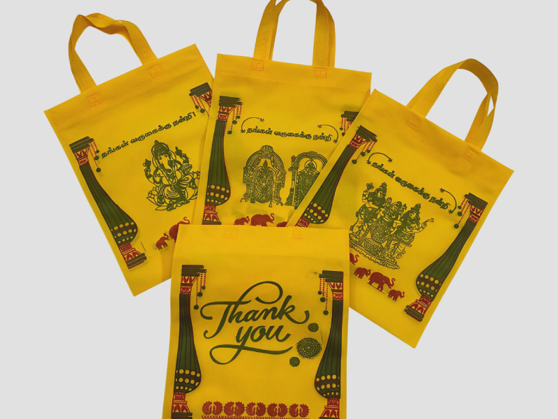 Yellow Religious Theme Printed Non Woven Carry Bag