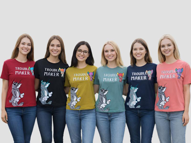 Women Cartoon Fusion Graphic Cotton Crop Top For Fun Casual Mia Signora