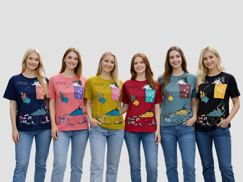 Women Cat Silhouette Cotton T-Shirt For Leisure And Comfort Mia Signora