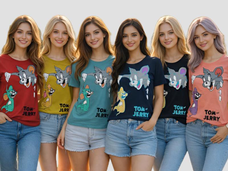 Women Pop Culture Cartoon Print Cotton Top For Everyday Lifestyle Mia Signora