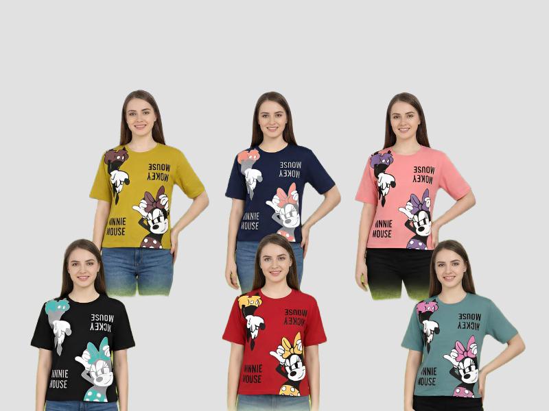 Women Whimsical Cartoon Print Cotton T-Shirt For Relaxed Outings Mia Signora