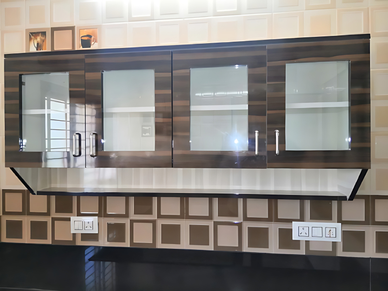 Modular Kitchen Wall Cabinet With Glass Doors For Kitchen Storage