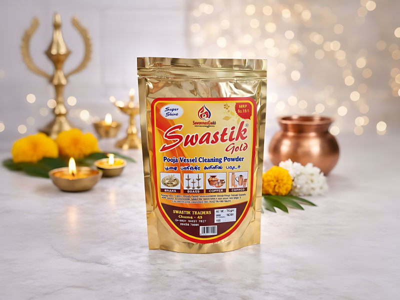 Swastik Gold Pooja Vessel Cleaning Powder 250g – For Bulk Utensil Cleaning Use