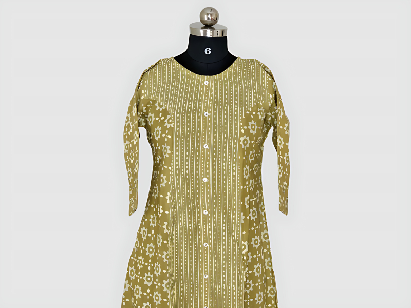 Fenugreek Yellow Natural Dyed Cotton Kurta with Geometrical Print