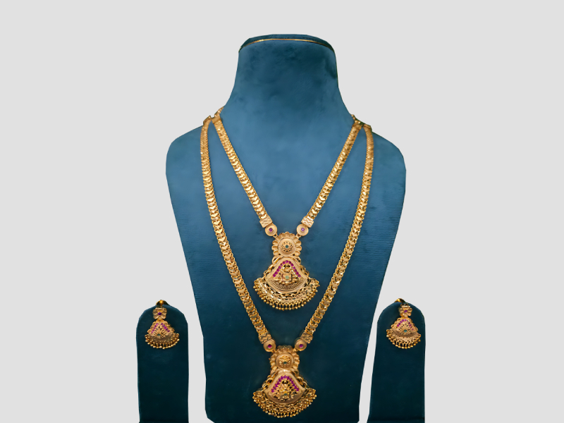 Haram Combo Necklace Set For Bridal Temple Jewelry Wear 816458