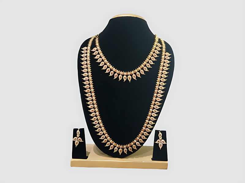 Bridal Long Leaf Pattern Gold Plated Haram Set For Wedding Wear