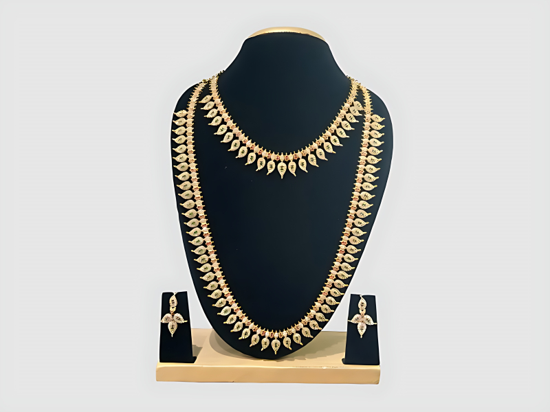 Multi Stone Bridal Long Haram With Leaf Design For Wedding Wear