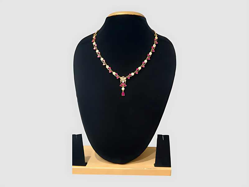Ruby And Emerald Stone Designer Necklace Set For Bridal Wear