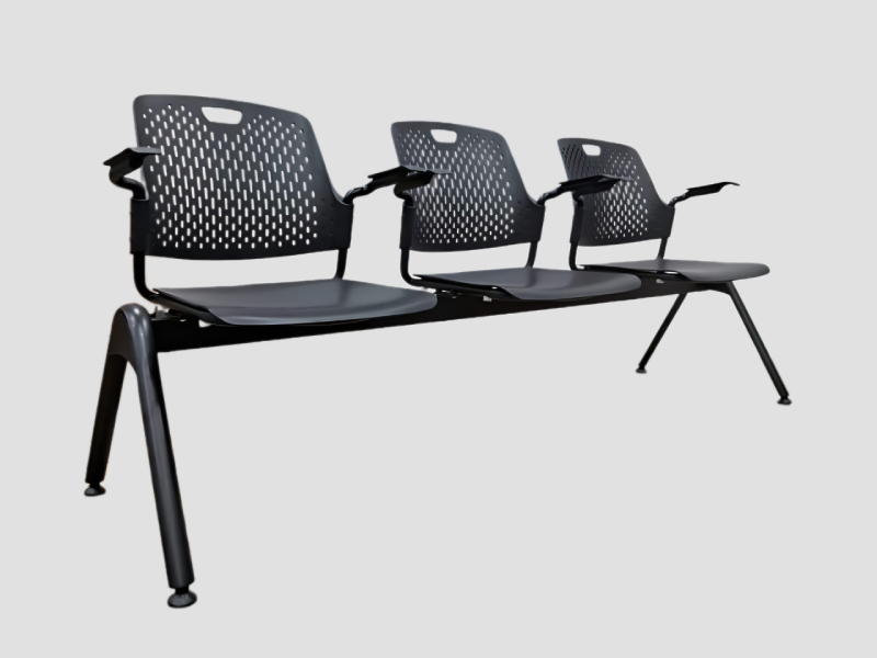Three Seater Perforated Metal Beam Seating with Side Arm Support For Public Waiting Area Use