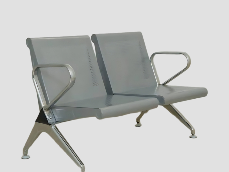 Two Seater Stainless Steel Waiting Bench with Perforated Backrest For Airport and Clinic Use