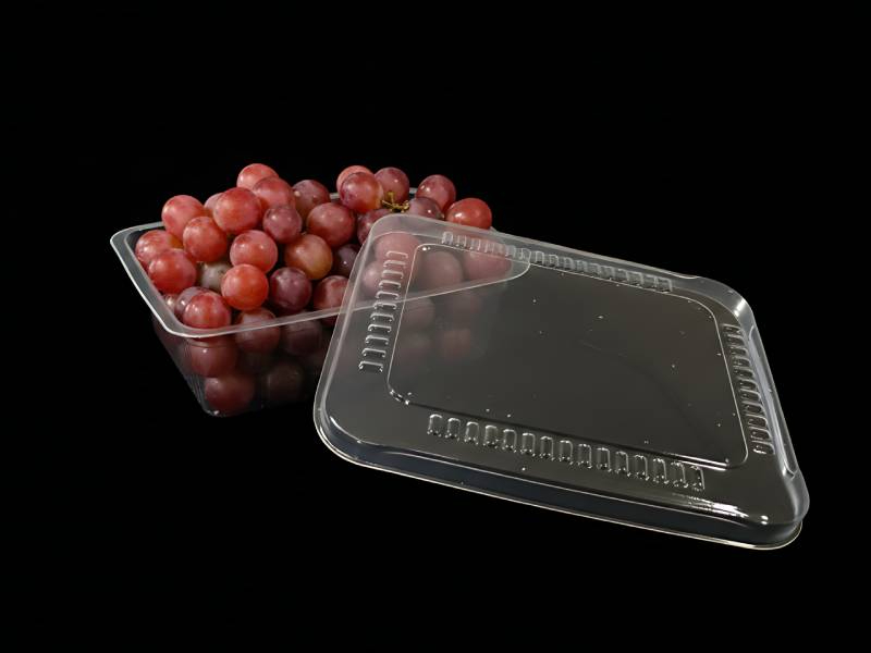 FreshVent Rectangular Clear Plastic Fruit Punnet With Perforated Hinged Lid For Retail Produce Packaging