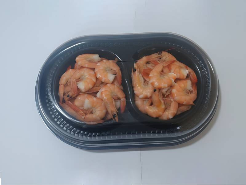 Oval Dual Compartment Seafood Plastic Tray With Clear Snap On Lid For Chilled Retail Packaging