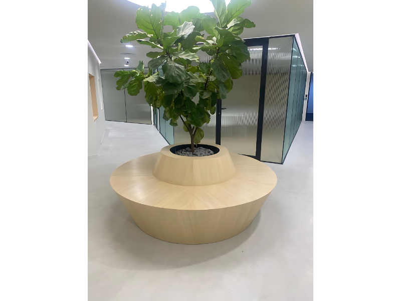 Circular Planter Seating Unit with Wooden Finish for Office Lounge