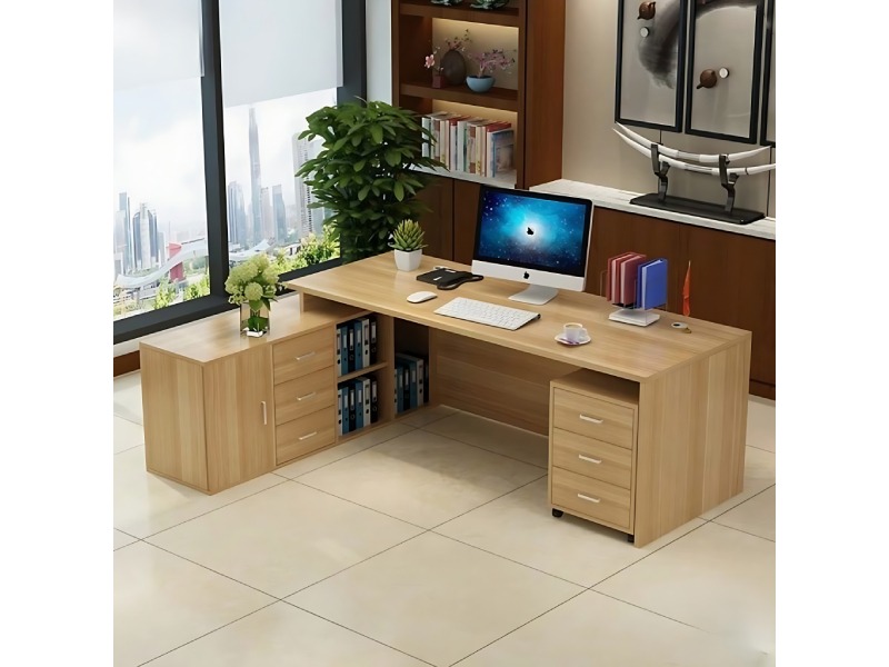 Designer Executive Office Desk With Decorative Front Panel And Side Console For Luxury Workspace Use