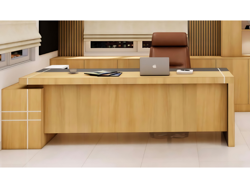 Executive Office Table Curved Edge Wooden Finish Premium Cabin Desk